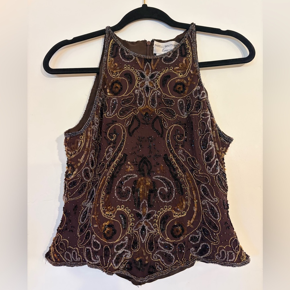 100% Silk Vintage Beaded Made in India Tank Top Size Medium - Picture 3 of 5